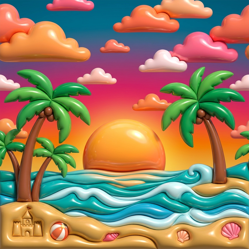 3D Inflated Beach Sunset