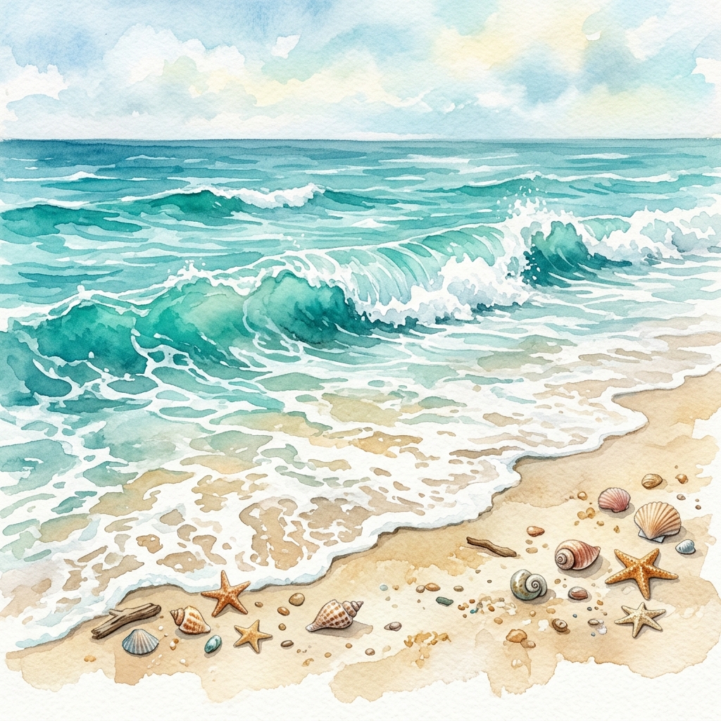 Watercolor Beach Waves