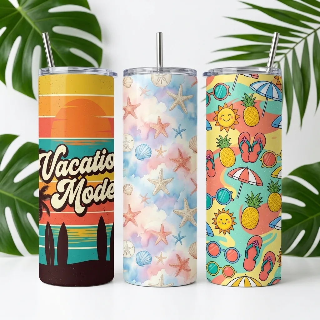 Summer Beach Vibes Tumbler Wraps — 10 Designs for 20oz Skinny Tumblers preview 3