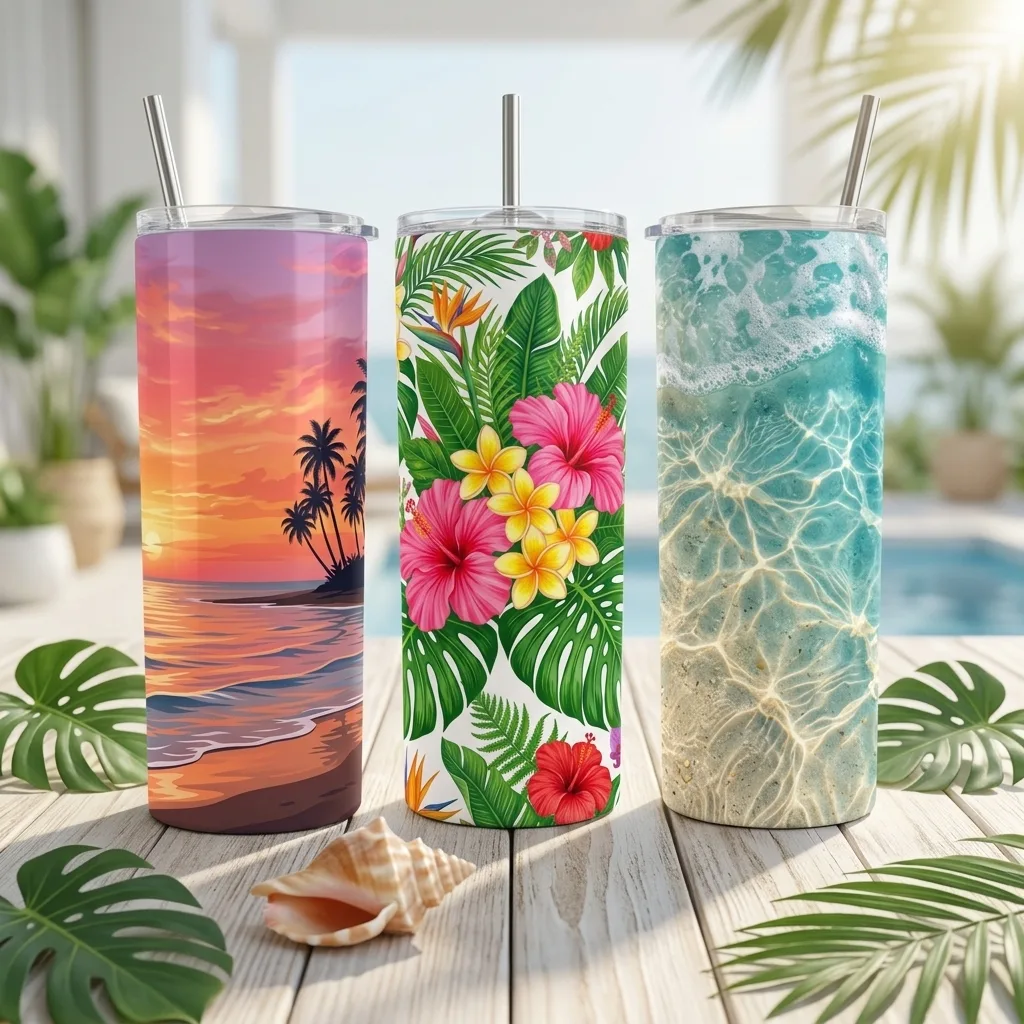 Summer Beach Vibes Tumbler Wraps — 10 Designs for 20oz Skinny Tumblers