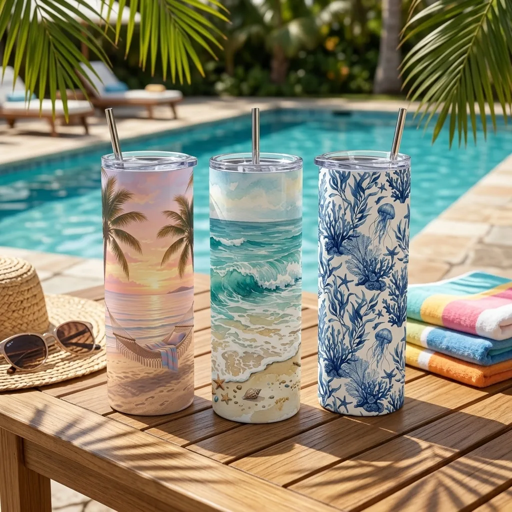 Summer Beach Vibes Tumbler Wraps — 10 Designs for 20oz Skinny Tumblers preview 2