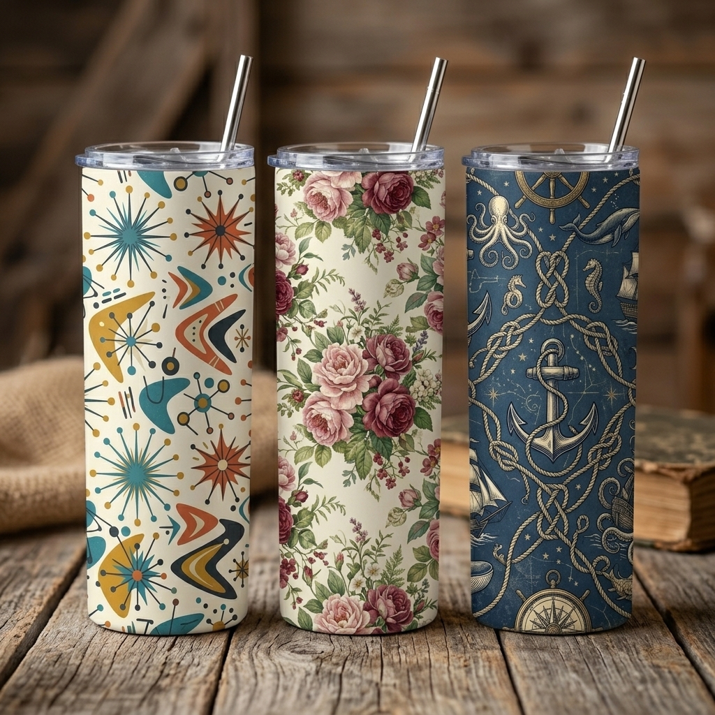 Vintage Retro Tumbler Wraps โ 10 Designs preview 2