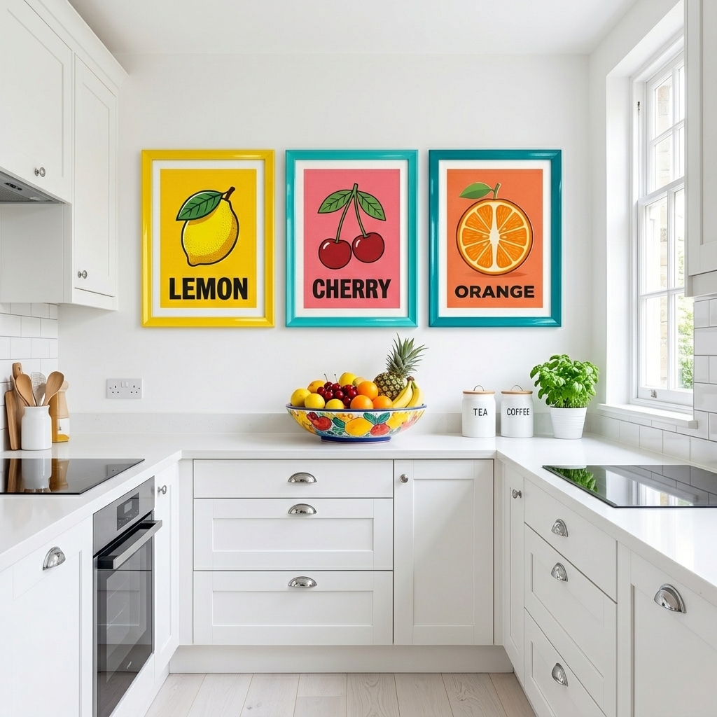 Retro Pop Fruit Kitchen Art Set — 6 Prints