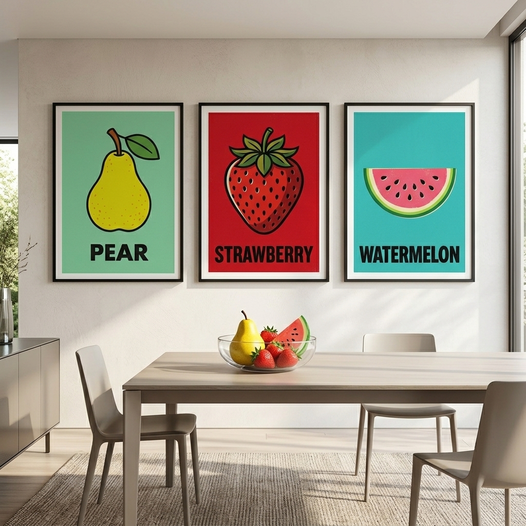 Retro Pop Fruit Kitchen Art Set — 6 Prints preview 2